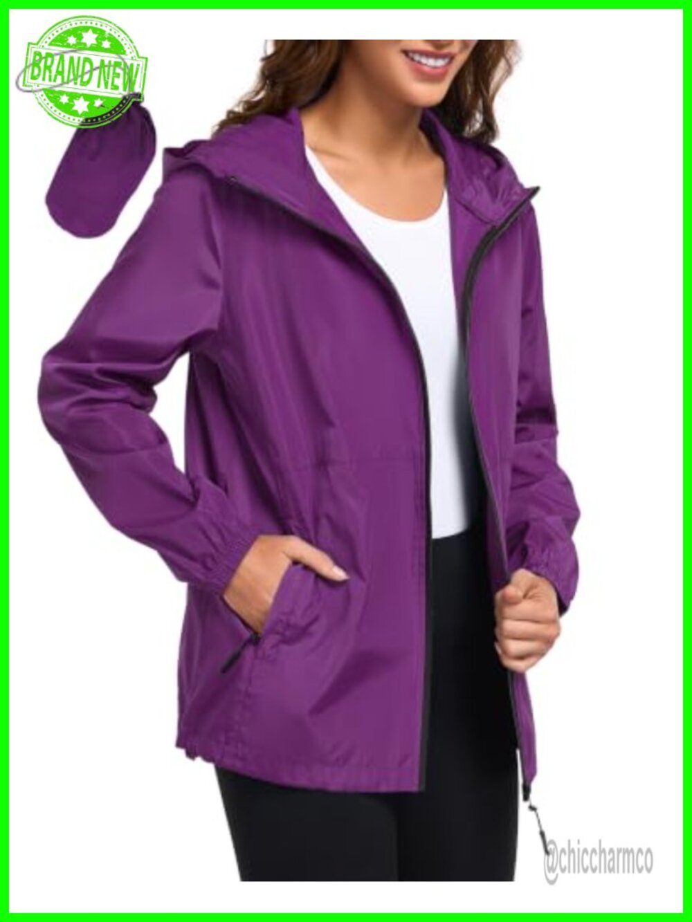 Womens Waterproof Rain Jacket Lightweight Packable Hooded Windbreaker